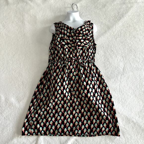 BeBop Bird Print Dress Sleeveless Pockets Black Pink Blue Twee w/ Pockets Large - Picture 2 of 10